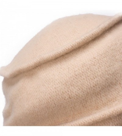 Bucket Hats Womens 100% Wool Pure Color Winter Warm Wrinkle Cloche Bucket Hat T175 - Beige - CJ12MI7LF7L $11.06