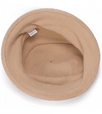 Bucket Hats Womens 100% Wool Pure Color Winter Warm Wrinkle Cloche Bucket Hat T175 - Beige - CJ12MI7LF7L $11.06