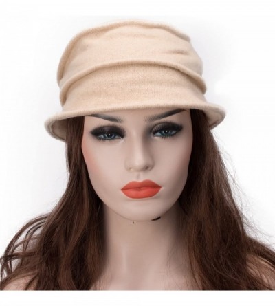 Bucket Hats Womens 100% Wool Pure Color Winter Warm Wrinkle Cloche Bucket Hat T175 - Beige - CJ12MI7LF7L $11.06