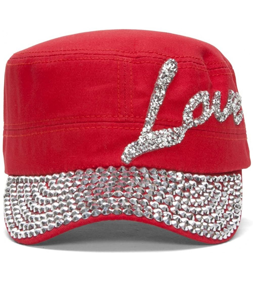 Baseball Caps Womens Love Embellished Cadet Cap - Red - C411OWA2IJL $13.27