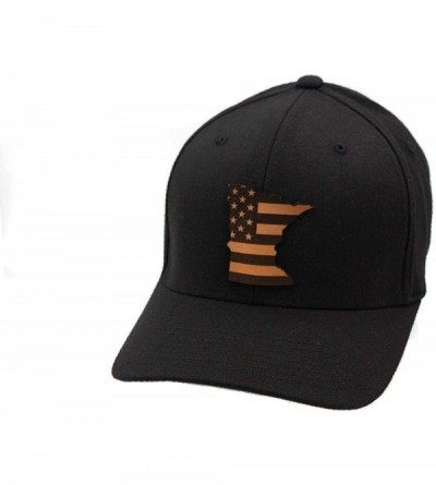 Baseball Caps 'Minnesota Patriot' Leather Patch Hat Flex Fit - Black - CA18IOZ9NAG $55.54