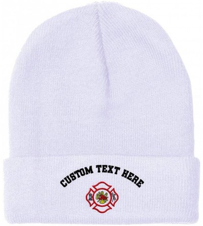 Skullies & Beanies Custom Beanie for Men & Women Maltese Cross Firefighter Embroidery Skull Cap Hat - White - CG18ZS206XO $15.29