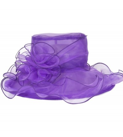 Sun Hats Ladies Wide Brim Organza Derby hat for Kentucky Derby Church Tea Party Wedding - S09-purple - CQ18R3CM2ME $44.11