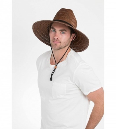 Sun Hats Natural Straw Costa Lifeguard Hat - Wide Brim Sunhat - Dark Brown - C011B30I8DJ $39.84