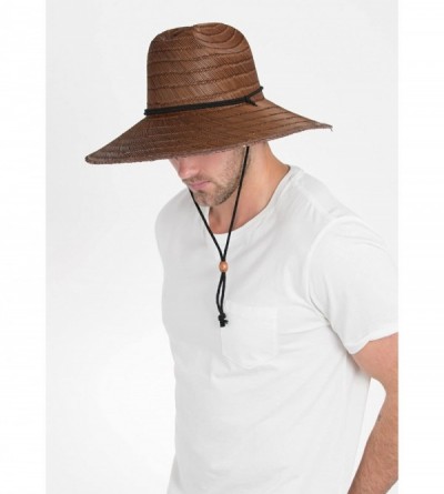 Sun Hats Natural Straw Costa Lifeguard Hat - Wide Brim Sunhat - Dark Brown - C011B30I8DJ $39.84