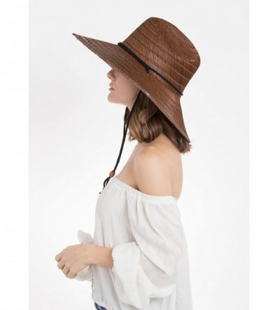 Sun Hats Natural Straw Costa Lifeguard Hat - Wide Brim Sunhat - Dark Brown - C011B30I8DJ $39.84