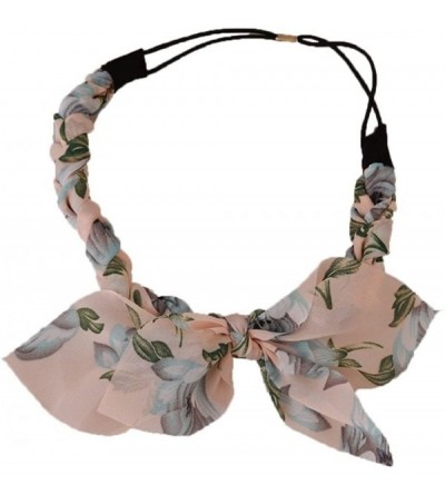 Headbands Women Chiffon Floral Bowknot Braid Headband Rabbit Ear Elastic Hairband - Pink - C5185U3XI4W $13.88
