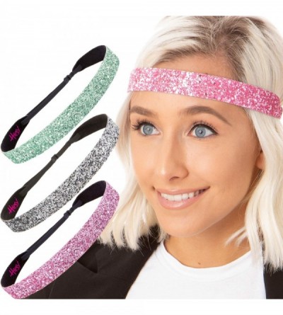 Headbands Women's Adjustable NO SLIP Bling Glitter Wide Cute Headbands Gift Packs (Wide Seafoam/Gunmetal/L. Pink 3pk) - CF12F...
