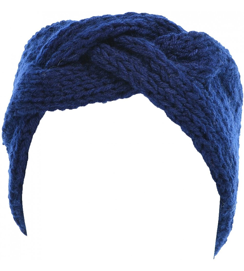 Cold Weather Headbands Women's Solid Cable Knitted Headband Headwrap Comfortable - Navy - CE193WXXTZK $11.93