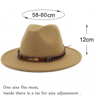 Fedoras Men Women Ethnic Felt Fedora Hat Wide Brim Panama Hats with Band - Camel - CB18KAD3DWQ $13.00