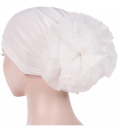 Skullies & Beanies Women Big Flower Turban Hat Head wrap Headwear Cancer Chemo Beanie Cap Hair Loss Cover - White - CX18UZ46S...