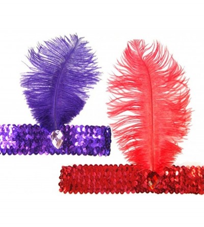 Headbands Women's Feather 1920s Headpiece Shining Sequins Party Headband - Purple - CS12KHECB3J $10.21