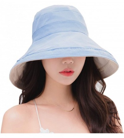 Sun Hats Women Reversible Bucket Hat UV Sun Protection Wide Brim Foldable Floppy Bucket Hat - 1blue - CH194KTLU3H $18.76