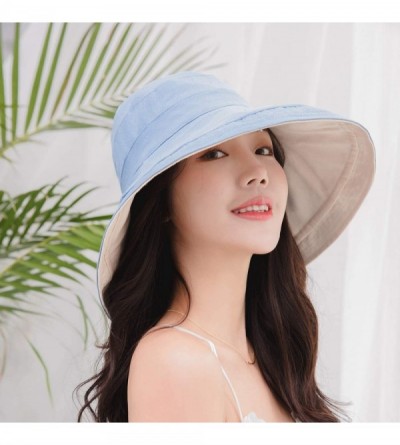 Sun Hats Women Reversible Bucket Hat UV Sun Protection Wide Brim Foldable Floppy Bucket Hat - 1blue - CH194KTLU3H $18.76