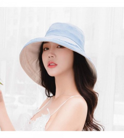 Sun Hats Women Reversible Bucket Hat UV Sun Protection Wide Brim Foldable Floppy Bucket Hat - 1blue - CH194KTLU3H $18.76