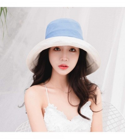 Sun Hats Women Reversible Bucket Hat UV Sun Protection Wide Brim Foldable Floppy Bucket Hat - 1blue - CH194KTLU3H $18.76