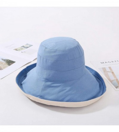 Sun Hats Women Reversible Bucket Hat UV Sun Protection Wide Brim Foldable Floppy Bucket Hat - 1blue - CH194KTLU3H $18.76