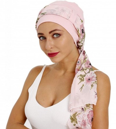 Skullies & Beanies Bamboo Cotton Lined Cancer Headwear for Women Chemo Hat with Scarfs of - Pink - CT18WXQMAM0 $11.49