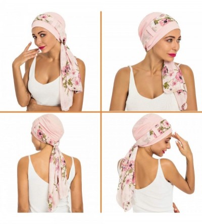 Skullies & Beanies Bamboo Cotton Lined Cancer Headwear for Women Chemo Hat with Scarfs of - Pink - CT18WXQMAM0 $11.49