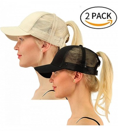 Baseball Caps Ponytail Cap Messy Trucker Adjustable Visor Baseball Cap Hat Unisex - Black+beige - CO18DYS8EN9 $17.06