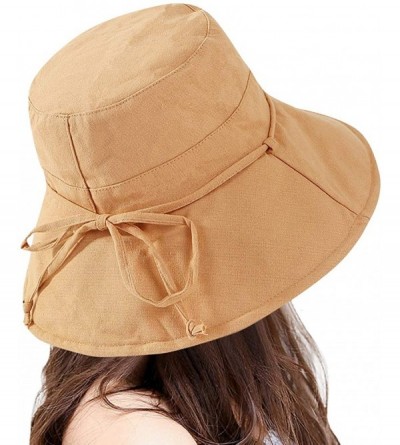 Bucket Hats Women's UV Protection Sun Bucket Beach Cap Outdoor Fisherman Bucket Hat - Khaki - CO18OCKA0SA $12.35