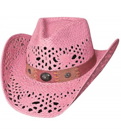 Cowboy Hats Pure Country" Toyo Straw w/ Leather Hatband and Conchos - Pink - CE116PAXPM5 $96.92