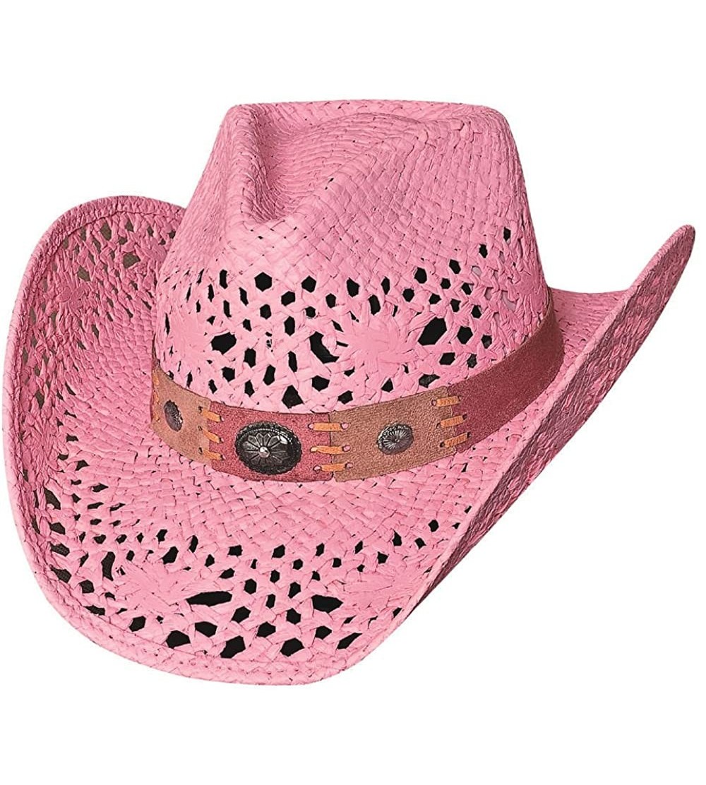 Cowboy Hats Pure Country" Toyo Straw w/ Leather Hatband and Conchos - Pink - CE116PAXPM5 $32.31