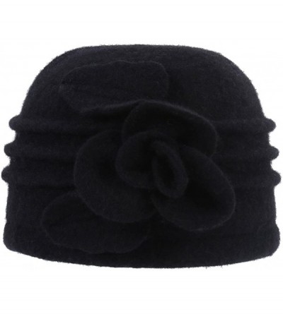 Skullies & Beanies Women's Winter Floral Warm Wool Cloche Bucket Hat Slouch Wrinkled Beanie Cap - Black - C3188KMZE4Z $9.14