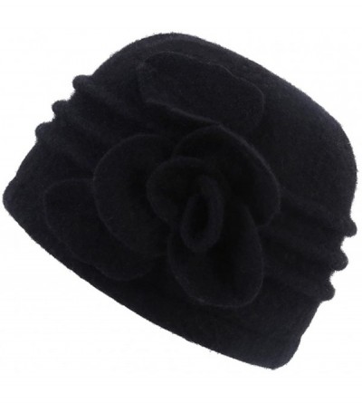 Skullies & Beanies Women's Winter Floral Warm Wool Cloche Bucket Hat Slouch Wrinkled Beanie Cap - Black - C3188KMZE4Z $9.14