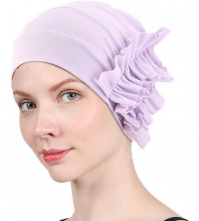 Skullies & Beanies New Women's Cotton Flower Elastic Turban Beanie Chemo Cap Hair Loss Hat - Light Purple - CR18RQ6RO6G $10.27