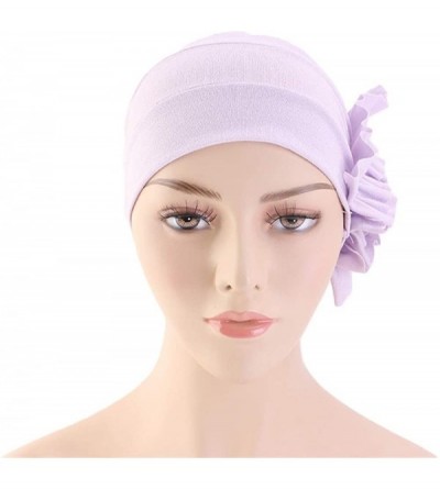 Skullies & Beanies New Women's Cotton Flower Elastic Turban Beanie Chemo Cap Hair Loss Hat - Light Purple - CR18RQ6RO6G $10.27