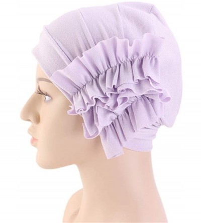 Skullies & Beanies New Women's Cotton Flower Elastic Turban Beanie Chemo Cap Hair Loss Hat - Light Purple - CR18RQ6RO6G $10.27