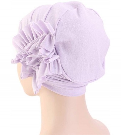 Skullies & Beanies New Women's Cotton Flower Elastic Turban Beanie Chemo Cap Hair Loss Hat - Light Purple - CR18RQ6RO6G $10.27