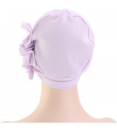 Skullies & Beanies New Women's Cotton Flower Elastic Turban Beanie Chemo Cap Hair Loss Hat - Light Purple - CR18RQ6RO6G $10.27