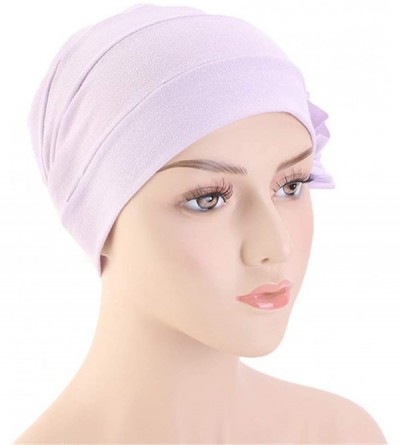 Skullies & Beanies New Women's Cotton Flower Elastic Turban Beanie Chemo Cap Hair Loss Hat - Light Purple - CR18RQ6RO6G $10.27