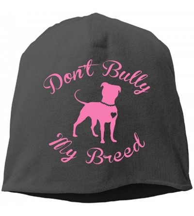 Skullies & Beanies Don't Bully My Breed Pitbull Winter Beanie Skull Cap Warm Knit Ski Slouchy Hat Durable - Black - CW18HMIG2...