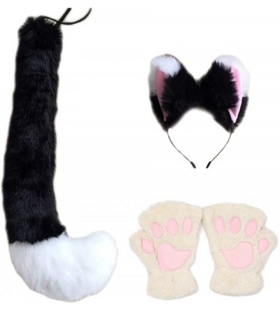 Headbands Party Cosplay Costume Fox Ears Faux Fur Hair Hoop Headband + Tail Set - C2 Polyester Set(black White) - CD18UA92X37...