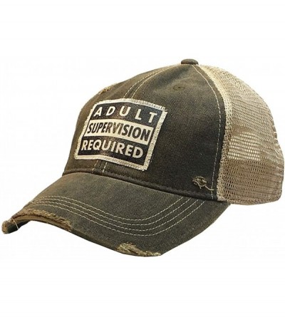 Baseball Caps Distressed Washed Fun Baseball Trucker Mesh Cap - Adult Supervision Required (Black) - C1193TO9YLO $23.08