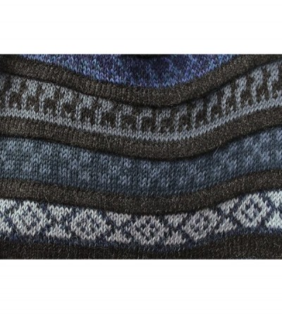 Skullies & Beanies Superfine 100% Alpaca Wool Handmade Intarsia Chullo Ski Hat Beanie Aviator Winter - Charcoal Gray/Blue - C...