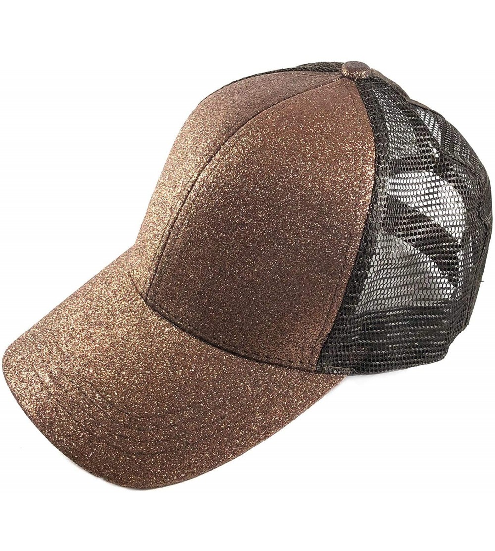 Baseball Caps Ponycap Messy High Bun Ponytail Adjustable Glitter Mesh Trucker Baseball Cap Hat - Bronze - CK18AGAIK37 $18.43