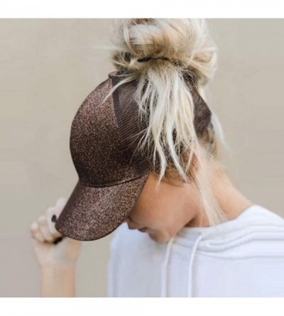 Baseball Caps Ponycap Messy High Bun Ponytail Adjustable Glitter Mesh Trucker Baseball Cap Hat - Bronze - CK18AGAIK37 $10.96