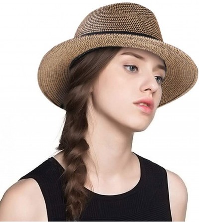 Sun Hats Panama Hat Sun Hats for Women Men Wide Brim Fedora Straw Beach Hat UV UPF 50 - 2 Pcs Ivory/Black Brown - CJ18NDXS6QE...