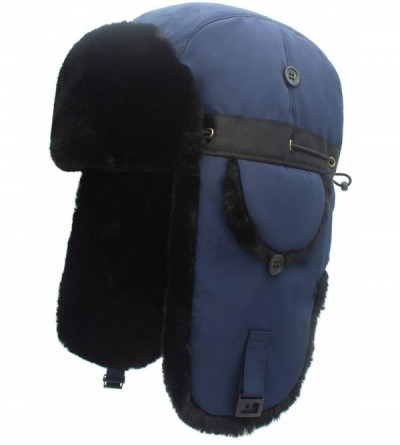 Bomber Hats Oudoor Unisex Faux Fur Lined Trapper Hat Warm Windproof Winter Russian Hats - Navy Blue - C518AS696Q3 $14.31