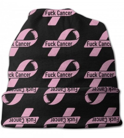 Skullies & Beanies Cotton Beanie Baggy Hat Slouchy Skull Beanie for Men Women - Pink Ribbon Fuck Cancer - CD18AZG9W4M $9.06