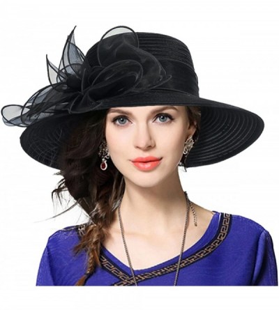 Sun Hats Kentucky Derby Church Dress Hat Wide Brim Leaf Flower Bridal Shower Hat - Black - CX12O3ANHQA $21.77
