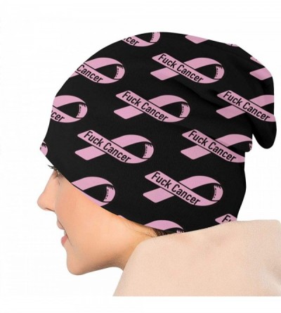 Skullies & Beanies Cotton Beanie Baggy Hat Slouchy Skull Beanie for Men Women - Pink Ribbon Fuck Cancer - CD18AZG9W4M $9.06
