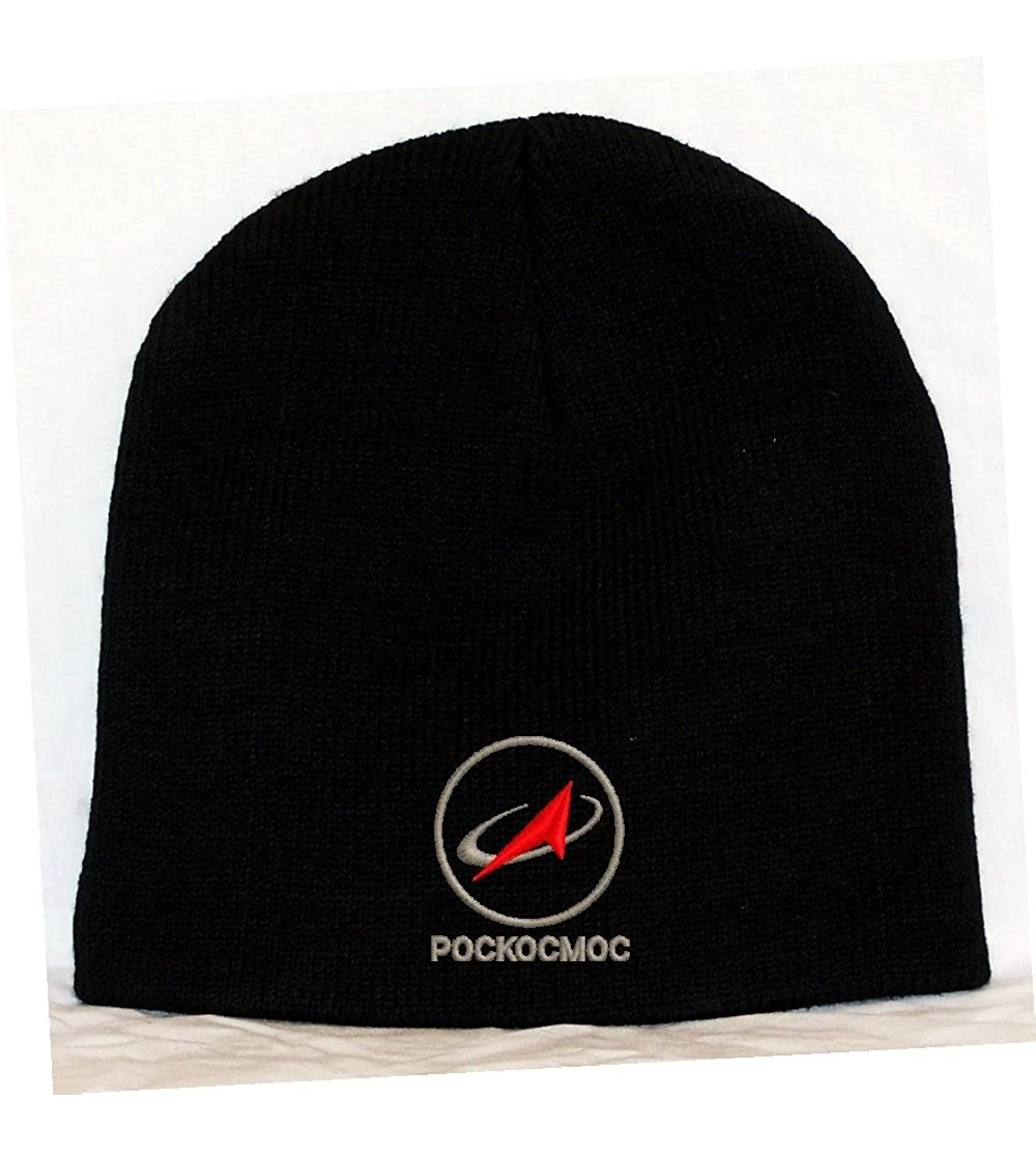 Skullies & Beanies Russian Space Agency Logo - Pockocmoc Embroidered Skull Cap - Black - C611GC17N7B $13.19