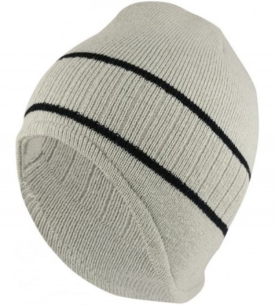 Skullies & Beanies Double Striped Acrylic Knit Warm Winter Beanie Cap - Grey Black - CX18636K8I2 $12.30
