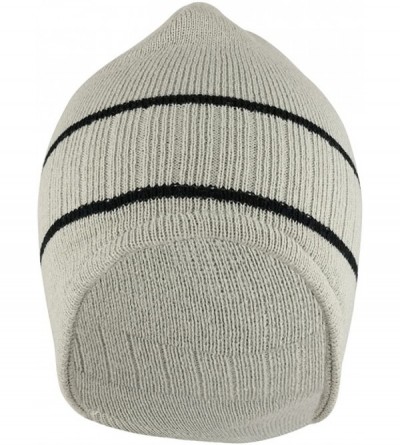 Skullies & Beanies Double Striped Acrylic Knit Warm Winter Beanie Cap - Grey Black - CX18636K8I2 $12.30