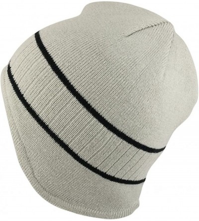 Skullies & Beanies Double Striped Acrylic Knit Warm Winter Beanie Cap - Grey Black - CX18636K8I2 $12.30